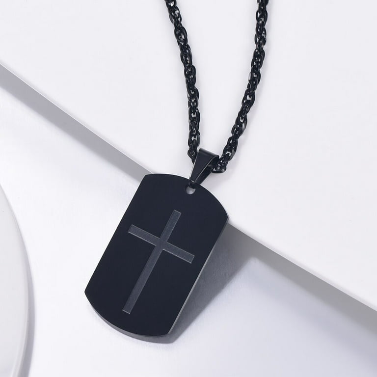  XIEXIELA Black Men's Dog Tag Necklace, Stainless Steel Dog Tag  Necklace for Men Boys Women
