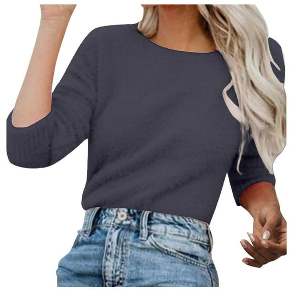 HCURIBAD Soft Sweaters for Women Clearance! Fuzzy Sweater for Women Cowl Neck Long Sleeve Sweaters Women's Fashionable Loose Fuzzy Jumper Sweater Pullovers, Mohair Sweater for Women Gray 4XL
