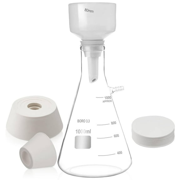 1000ml Buchner Funnel Filtering Kit with Flask Funnel, Ceramics Buchner Funnels 80mm, 1L Vacuum Flask, Borosilicate Glass Lab Filters