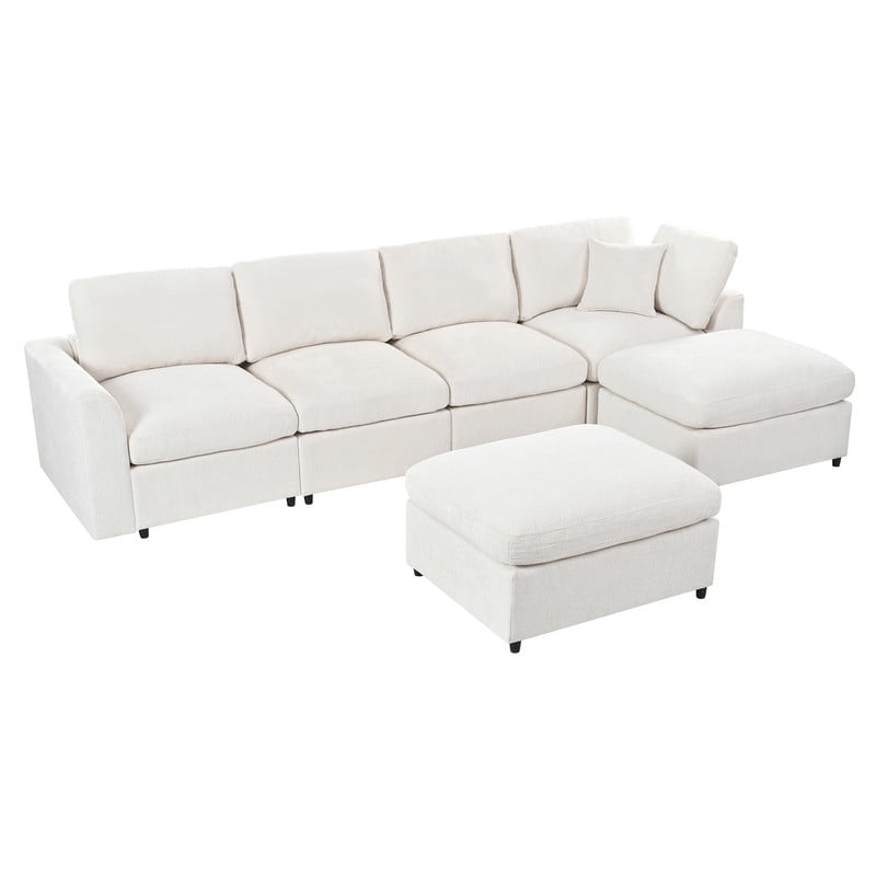 6-Seater Oversized Sectional Sofa, Upholstered Indoor Couch with Solid Wood Frame, Modular Sofa Set with 2 Movable Ottomans
