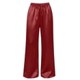 thumbnail image 7 of DeHolifer Women's Pants High Waisted Solid Color Wide Leg Drawstring Flowy Trousers with Pockets Wine XL, 7 of 7