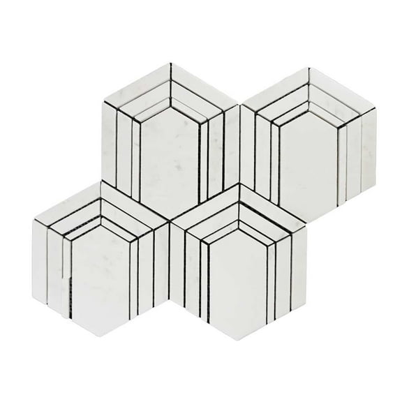 The Tile Life Argos Peak Carrara & Thassos Polished Marble Mosaic Floor & Wall Tile, 12 x 14 in, 1-Piece