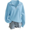 thumbnail image 7 of Htigea Women's 1/4 Zip Sweatshirts Collared Long Sleeve Pullover Fleece Lined Casual Loose Fit Tops Soft Comfy Fall Winter Clothes Light Blue XL, 7 of 7