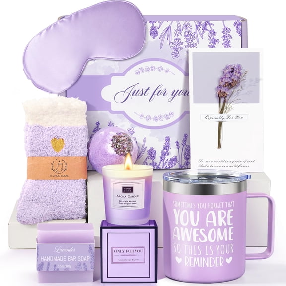 Cesta de regalo de spa GiftPeak Lavender para mujer con taza aislante