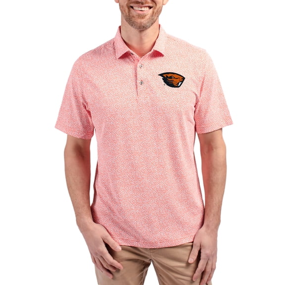 Men's Cutter & Buck  Orange Oregon State Beavers Virtue Eco Pique Botanical Print Recycled DryTec Polo