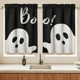 thumbnail image 3 of Halloween Kitchen Curtains Valances and Tiers 3 Piece Set, Boo Ghost Spooky Rod Pocket Short Tier Curtain Over Sink Window, Farmhouse Cafe Black Curtains for Decor 36 Inch, 3 of 7