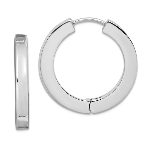 925 Sterling Silver Polished Rhodium Plated Hollow Hinged Hoop Earrings 21x22mm Wide 3mm Thick Hoop Earring for Women
