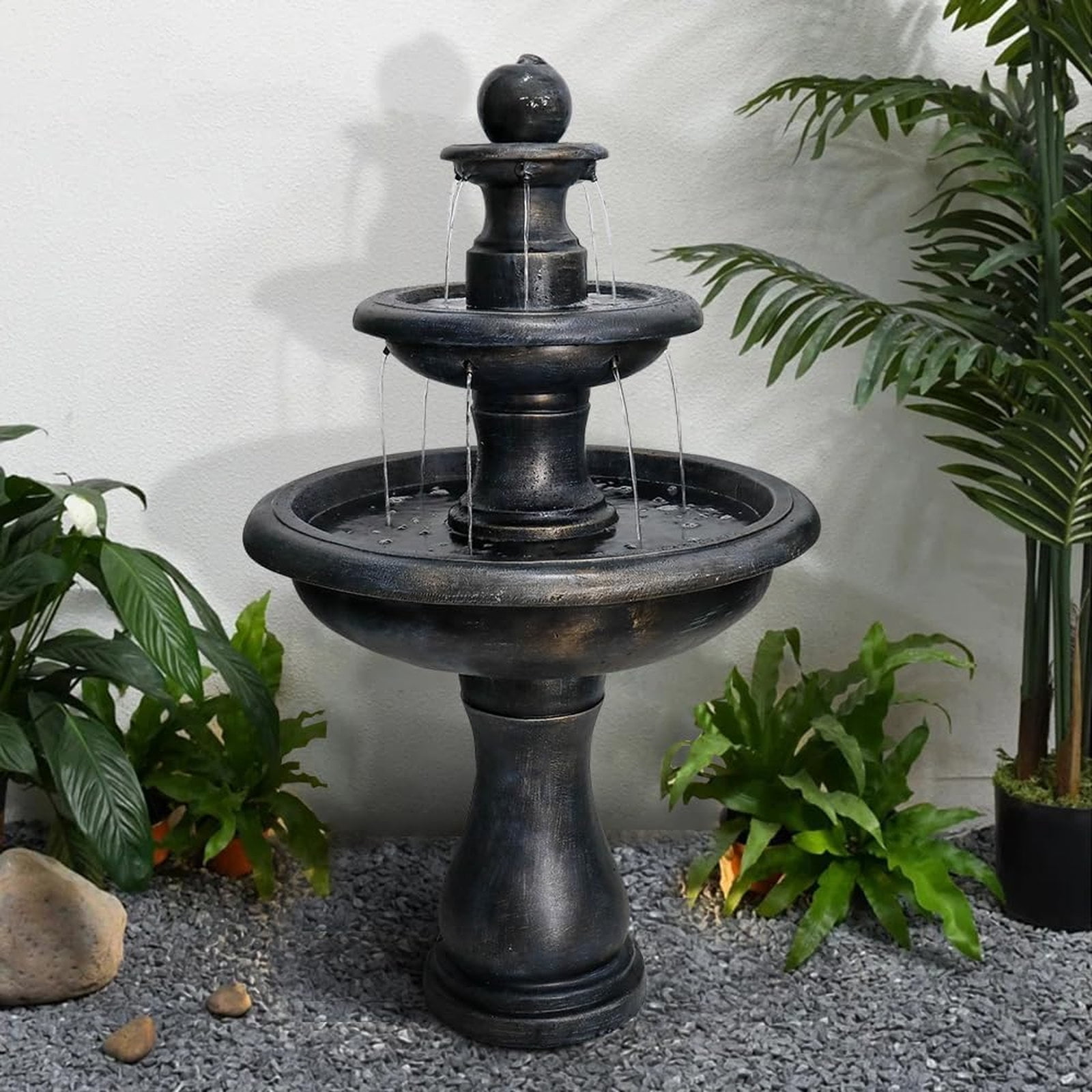 Hamiedun 3-tiers Outdoor Water Fountain Garden Patio Decor Bird Bath Waterfall With Water Pump