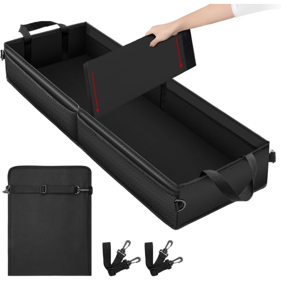 Canvcle Under Seat Truck Organizer Storage Box with 1 Removable Divider & 5 Storage Mesh Bag, Collapsible Trunk Organizer for Car, SUV, Truck, or Van(Full Size Trucks) Two large storage compartments