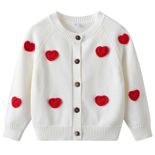 Splozh Cardigan Tricoté Léger à Col Rond pour Filles, Confortable et Chaud pour Enfants, Cardigan Veste en Tricot avec Douce Broderie pour Filles, Rouge Melon D\'eau, 7-8 Ans