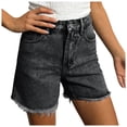 thumbnail image 5 of felwors Women's High Waist Beige Denim Shorts 2026 Trendy Raw Hem Stretchy Casual Shorts for Daily Vacation Wear（Grey， L）, 5 of 7
