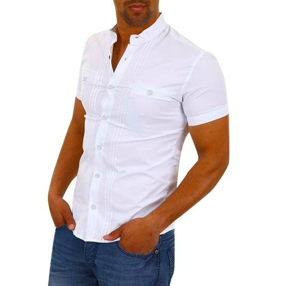 TIHLMK Mens Tshirts Men Summer Solid Short Sleeve Basic T Shirt Blouse Fit Slim Top