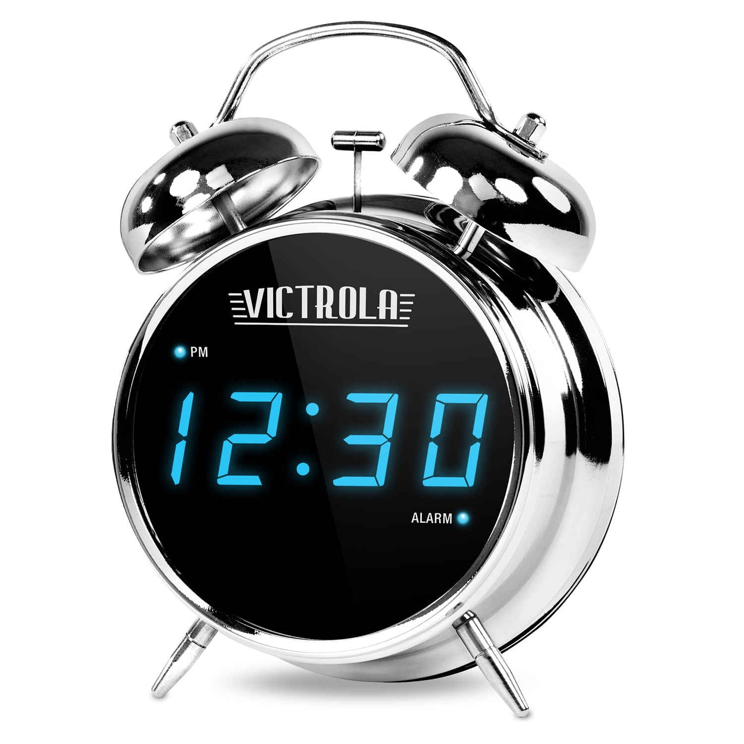 Victrola Classic Chrome Twin Bell Alarm Clock with Digital Display