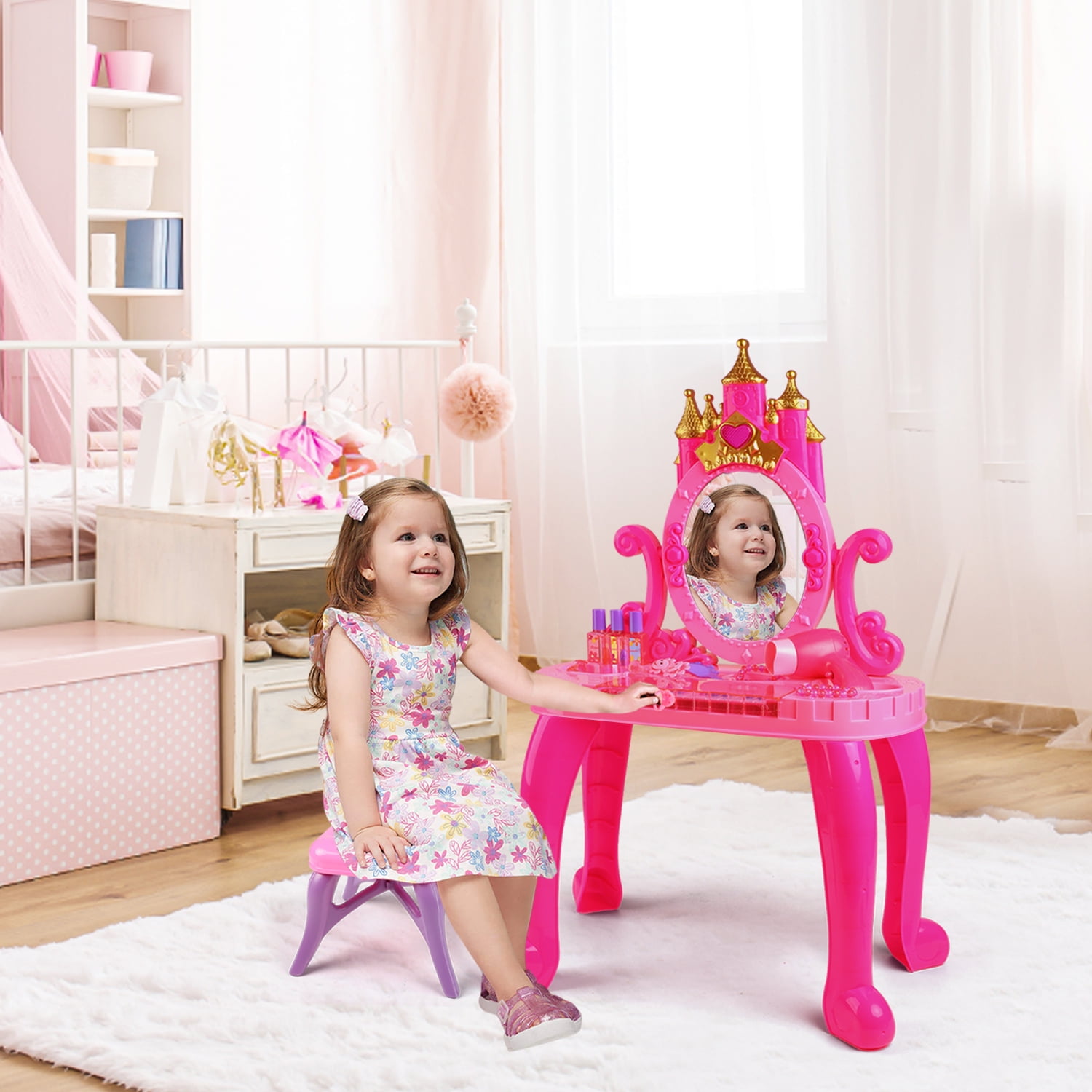 Flooyes Pretend Play Toys for Girls Toddlers, 13-key Piano Vanity Princess Toy Birthday Gift for Girl Kids Ages 3 4 5 6 Years.