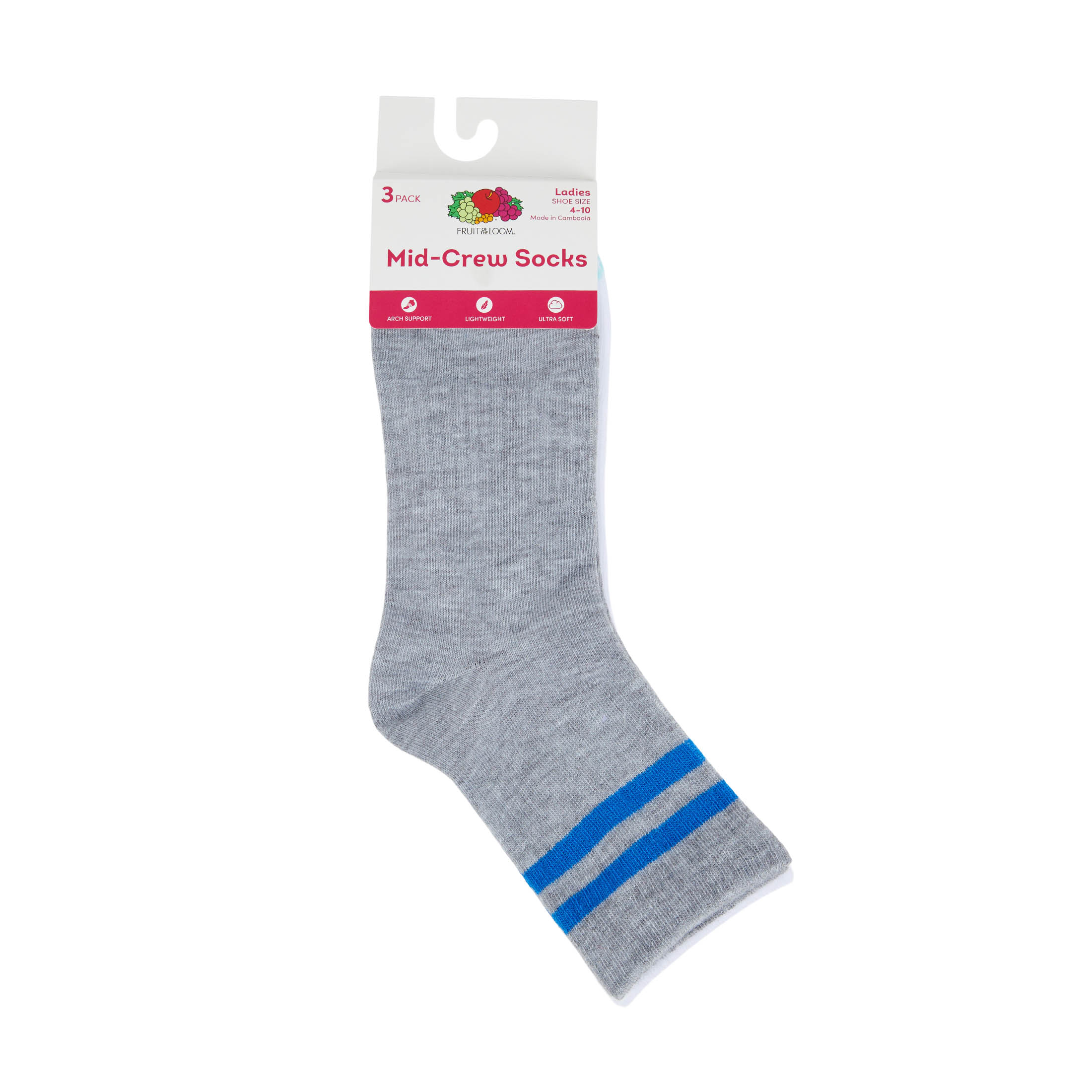 Fruit of the Loom Womens Value Mid Crew Socks, 3-Pack, Sock Sizes 4-10
