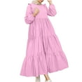 thumbnail image 2 of Zpanxa Women's Plus Size Bohemian Dresses, Round Neck Long Sleeve Ankle-Length Dress, Summer Casual Cotton and Linen Maxi Dress, Ruffled Big Swing Long Dress Hot Pink XXL, 2 of 7