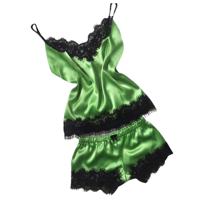 FhsagQ Lingerie pour Femmes Ensemble Mignon Costume Aguichant avec Bretelles et Dentelle Pyjama Lingerie pour Femmes Ensemble Lingerie Mignonne pour Femmes Costume de Jeu de Rôle Tenue Vert TG