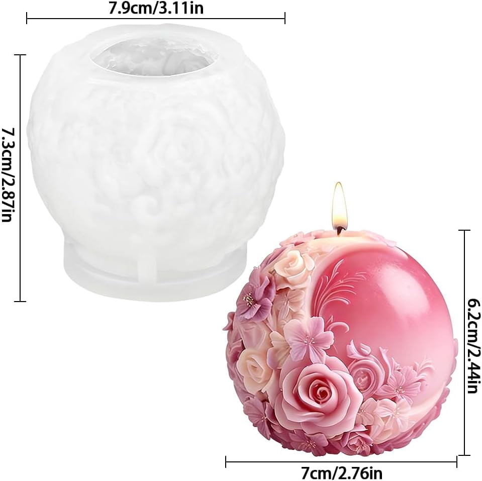 Spherical Moon Flower Silicone Mold Candle Molds for Crafts 3D Silicone Molds with Moon Rose Relief Home Decorations Flower Candle Mold DIY Soap Gypsum Scented Candles Resin Casting Ornaments Mould