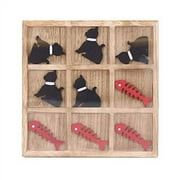 DEI 14410 Cats and Fish Bones Tic Tac Toe Board Game, 9-inch Square, Wood