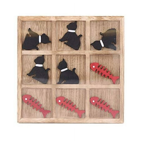 DEI 14410 Cats and Fish Bones Tic Tac Toe Board Game, 9-inch Square, Wood
