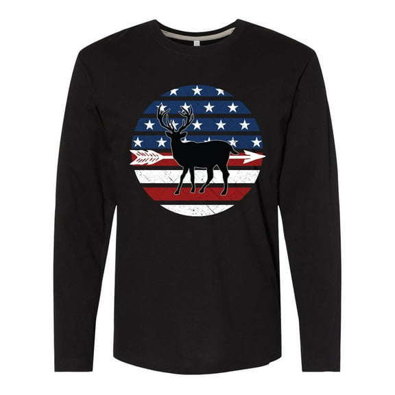 Inktastic Deer Bow Hunting Usa Flag Long Sleeve T-Shirt
