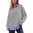 thumbnail image 2 of ClodeEU Women's Striped Fake Two Piece Long Sleeve Sweatshirt,Layered Crew Neck Pullover Top Gray,Women's Plus L, 2 of 8