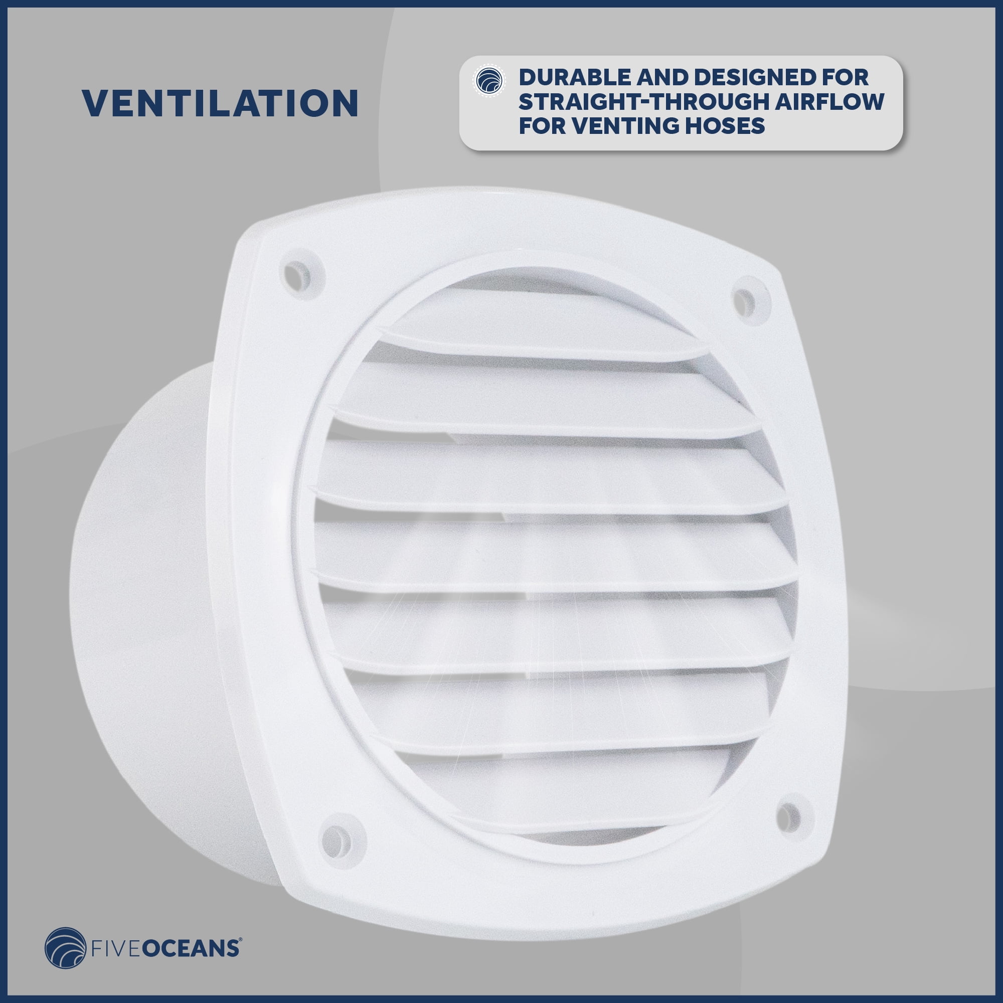 Five Oceans 7-Slotted Louvered Hose Vent, 4-inch Hose Diameter, 2 Pack Air Hose Thru Vent, White ABS Plastic - FO111-M2