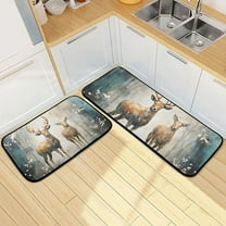 Deers in Blue Kitchen Mats Set 2 Piece Non Slip Floor Foam Rugs Cushioned Soft Waterproof Carpet Runner for Dining Room Bathroom Laundry