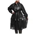 thumbnail image 1 of IROINID Manteau Trench Mi-Long pour Femme, Encolure Ronde, Couleur Unie, Manteau à Manches Longues pour Robe Ajustée, Décontracté, Col Montant, Manches à Coutures, Robe Décontractée, Veste Trench, Hauts, Noir, 1 of 6