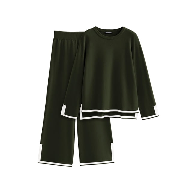 Conjunto Coordinado PRETTYGARDEN Suéter de Punto con Pantalón de Pierna Ancha M