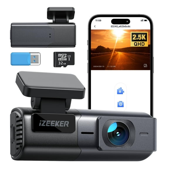 Dash Cam iZeeker 2.5K WiFi 1440P frontal para coches con tarjeta de 32 GB