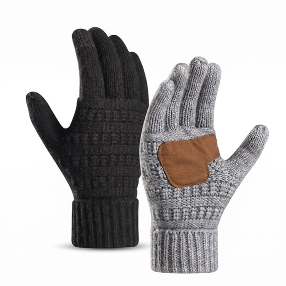 Women's Warm Touchscreen Knit Standard Winter Gloves, Black, One Size, 2 Pairs