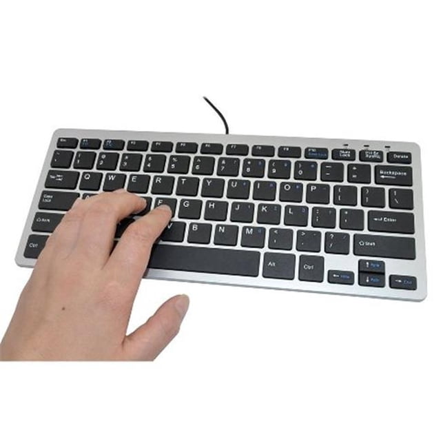 Mini USB Slim Wired 78 Key Small Super Thin Compact Keyboard, Black & Silver