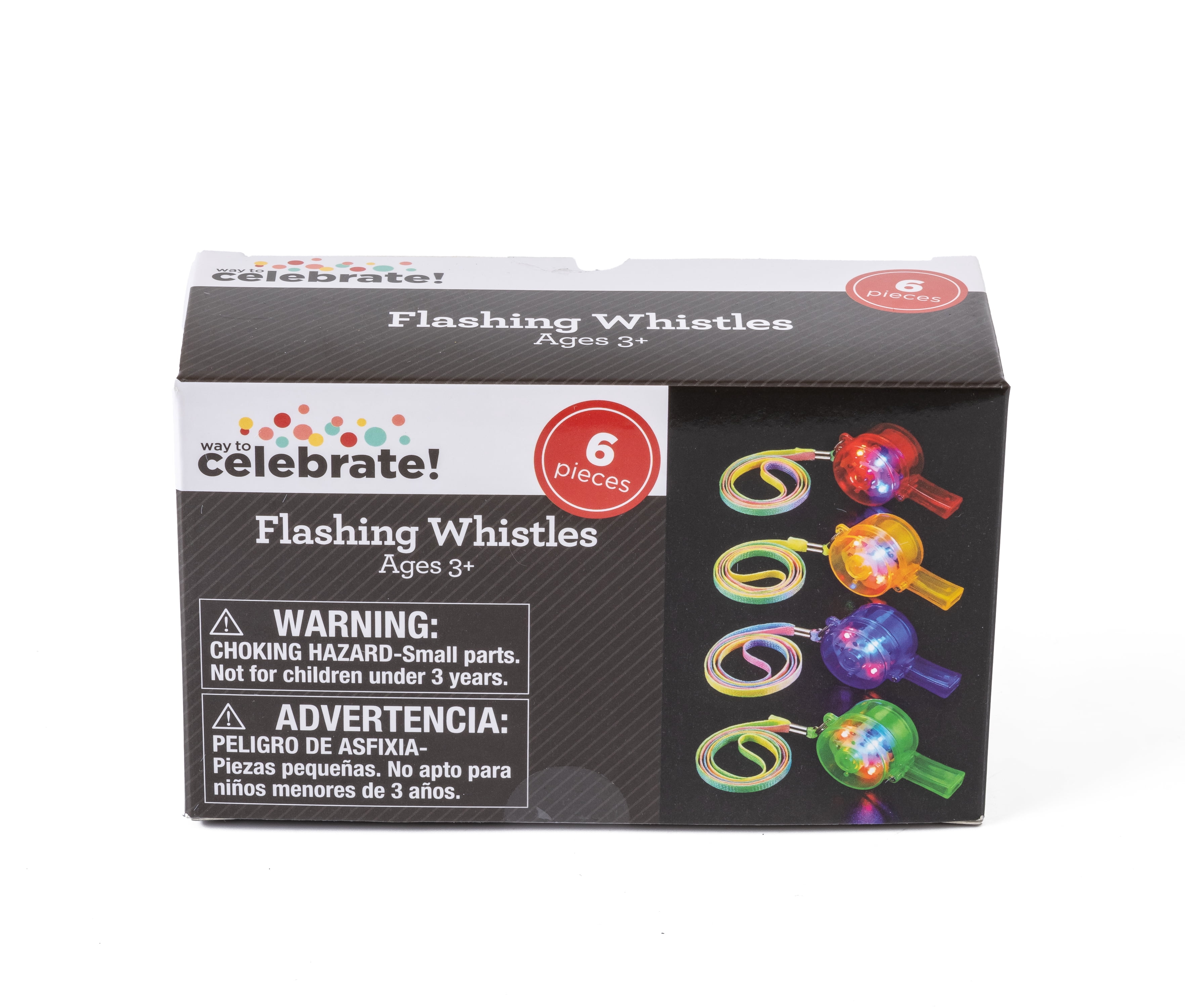 Way To Celebrate Light Up Flashing Whistle Party Favors, 6 Count LED Whistles with Lanyard