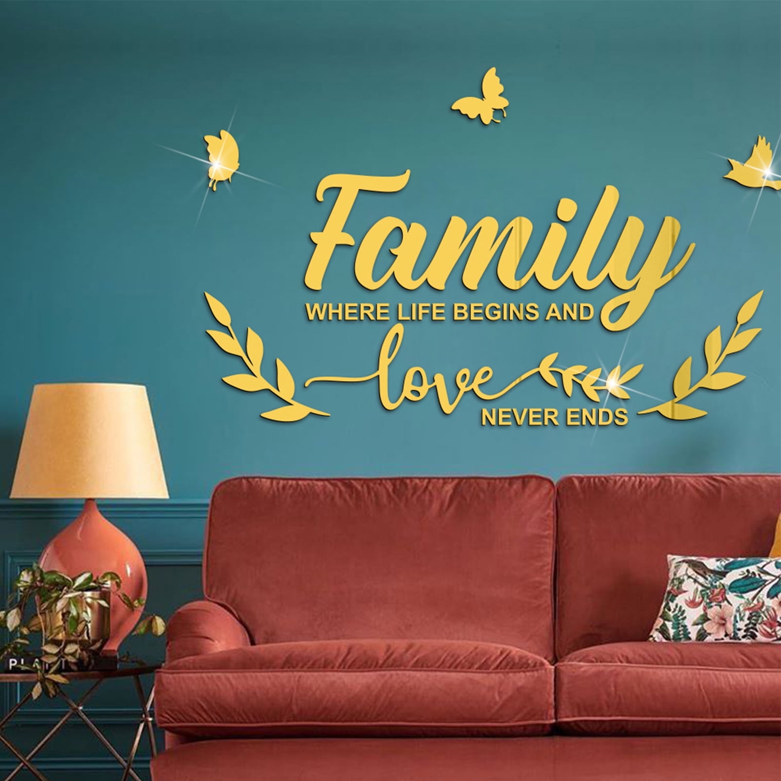 Family Where Life Begins Butterfly Wall Sticker Home Quotes Inspirational Love 