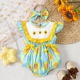 thumbnail image 2 of NIEWTR Newborn Baby Girl Romper Dress Lace Mesh Dress Jumpsuit Bodysuit with Headband Infant Girl Summer Clothes(Yellow,0-3 Months), 2 of 9