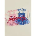 thumbnail image 3 of BemeyourBBs Toddler Baby Girls 4th of July Dress Outfit Newborn Patriot Independent Day Clothes Summer Tulle Tutu Dress Sleeveless Tie-up Letter Embroidery Smocked Romper Dress Bodysuit Playsuit, 3 of 5