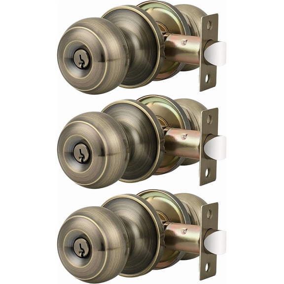 Entrance Door Knobs Door Lock Keyed Alike Lockset Antique Brass Same Key Round Ball Entry Door Knobs Pack of 2