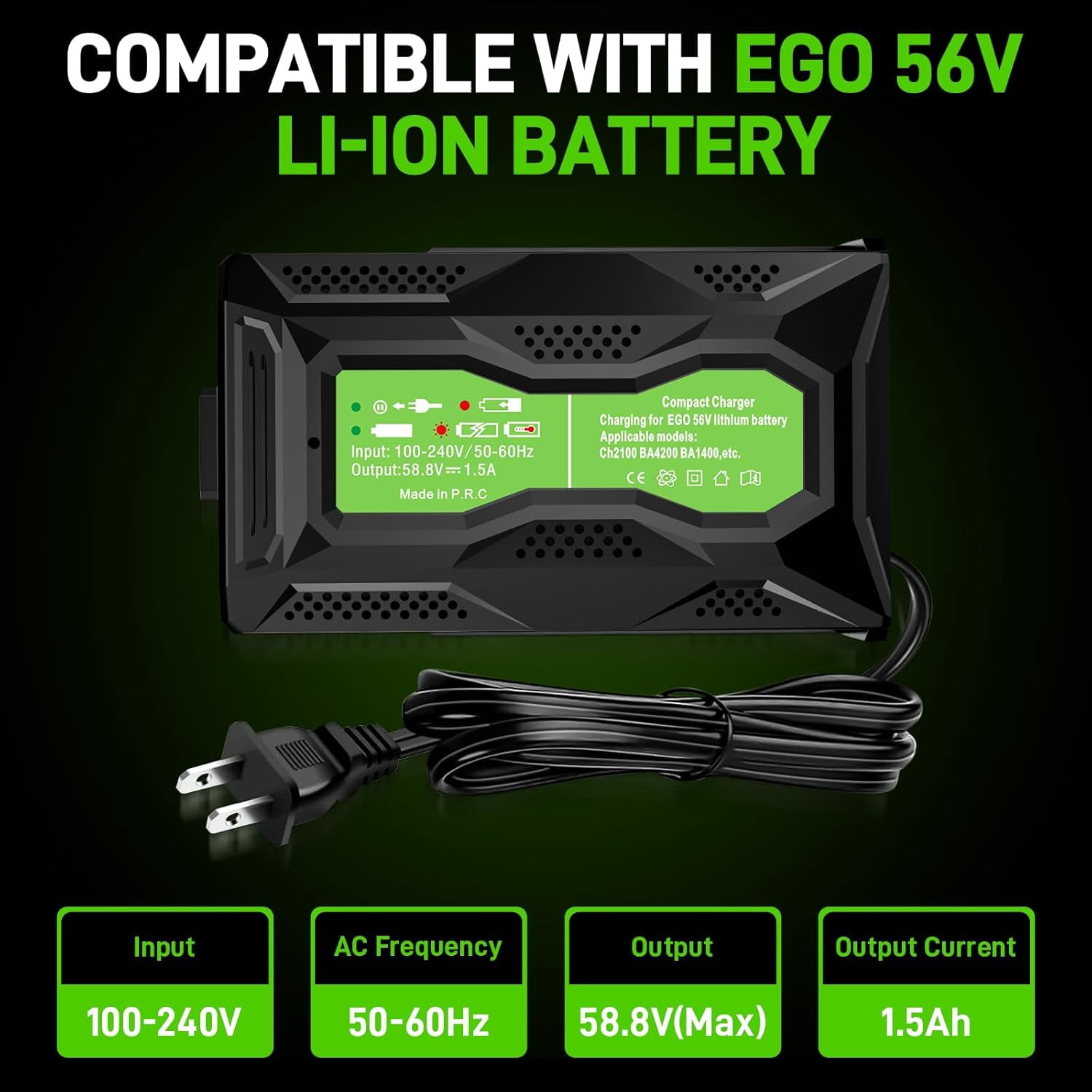 Rapid Charger Replace for EGO 56V Battery Charger CH2100 CH3200 CH5500 CH2800D, Compatible with EGO 56-Volt Lithium-ion Batttery BA2800 BA4200 BA1400