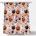 thumbnail image 3 of Happy Halloween Shower Curtain Cute Cartoon Pumpkin Spooky Ghost Orange Pumpkin Head Icons Funny Black Cat Spider‘s Web Skull Skeleton Witch Hat Fabric Bath Curtain Set with Hook, 3 of 4