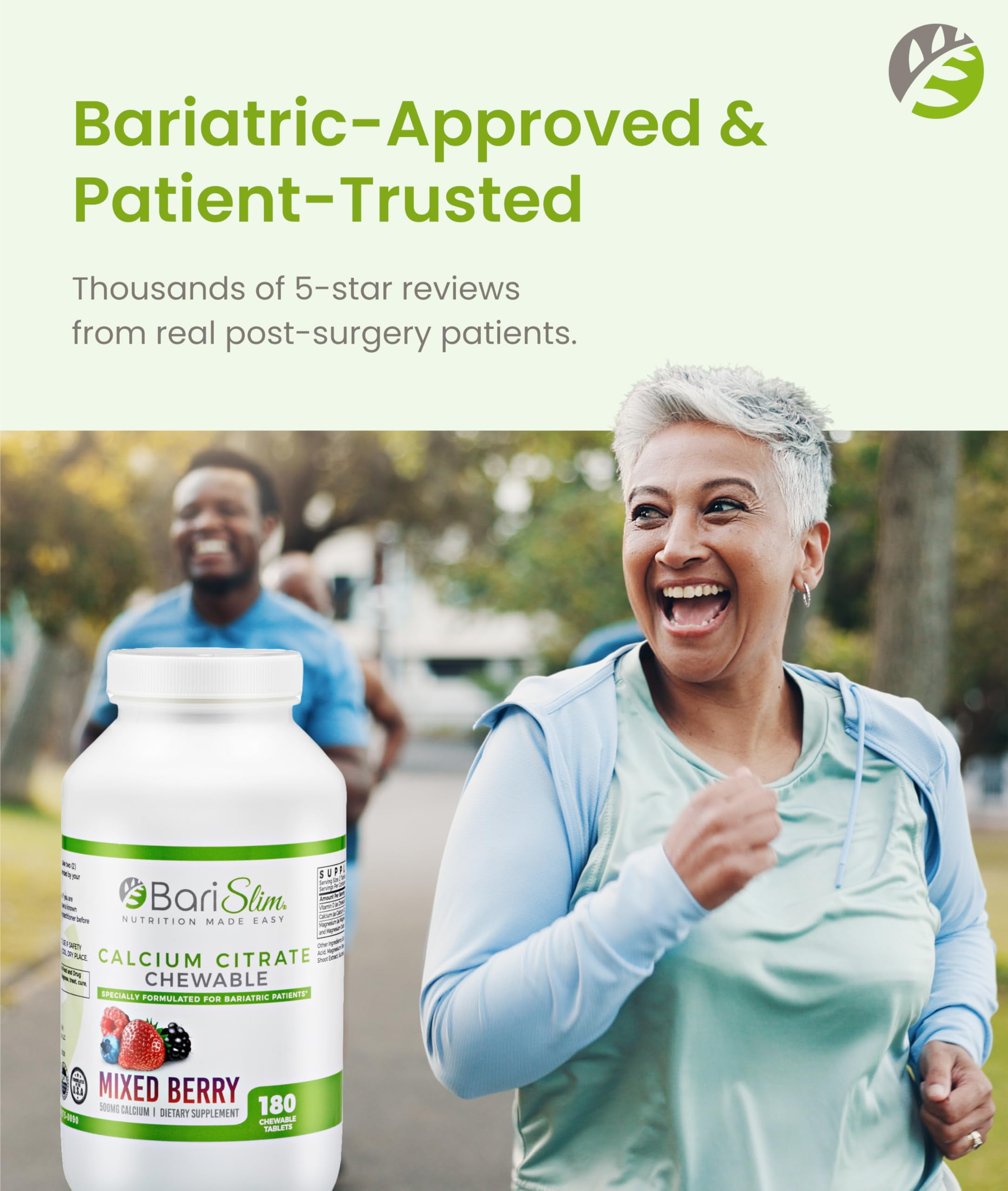 BariSlim Calcium Citrate Chewable Tablets with Magnesium & Vitamin D for Bone Health & Recovery, Adults, 90 Count