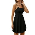 thumbnail image 3 of Women Spaghetti Strap Corset Dress Pleated A Line Fit and Flare Mini Dress Black XL, 3 of 10