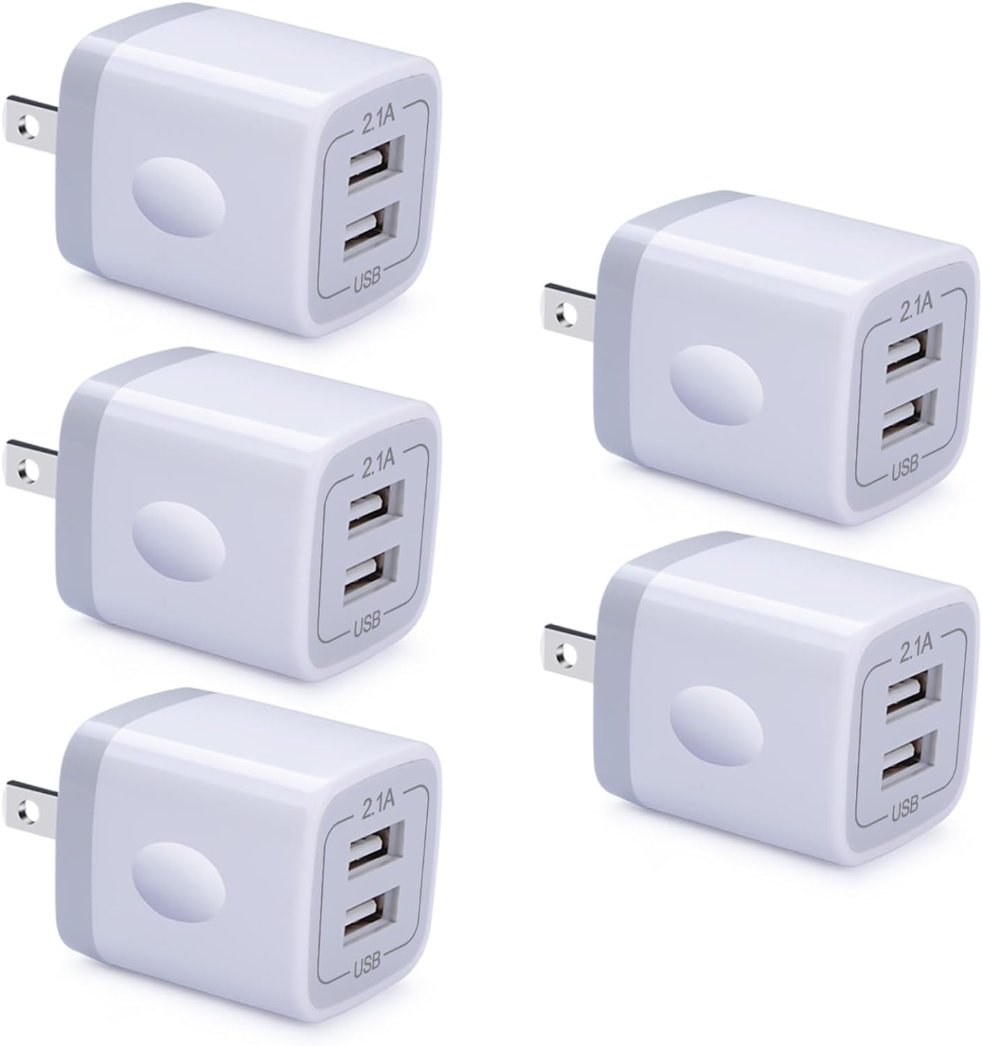 RGHJAR-Fast Charging Block, 5Pack Dual Port USB Outlet Plug 2.1A USB Wall Charger Power Cubes Compatible iPhone 16/15 Pro Max/14/13/12/11/X/8,Samsung Galaxy A16 5G/A15/A35/S25/S24/A54/S23/A53,Pixel9