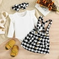 thumbnail image 2 of Splozh Fall Baby Girl Outfits Girls Fashion Infant Girls Long Sleeve Ribbed Romper Bodysuit Plaid Prints Suspender Skirts Headbands Outfits,Black,18-24 Months, 2 of 8