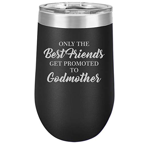 16 oz Double Wall Vacuum Insulated Stainless Steel Stemless Wine Tumbler Glass Coffee Travel Mug With Lid The Best Friends Get Promoted To Godmother Purple