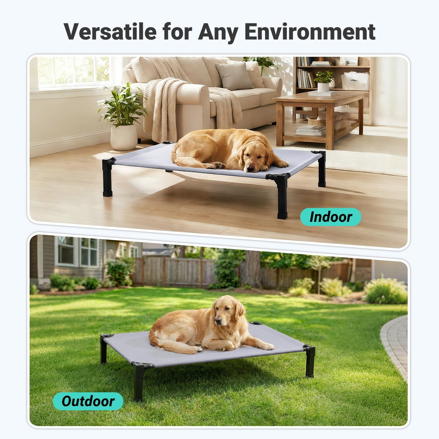 Elevated Outdoor Dog Bed  Pet Steel-framed And Non-slip Feet Raised With Waterproof Washable Breathable Teslin Mesh 42in