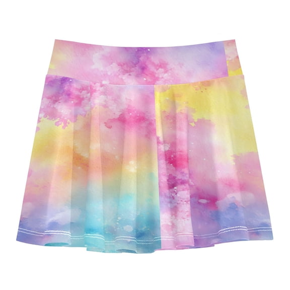 Girls' Skorts Elastic Waist Skorts with Inner Shorts Athletic Workout Shorts Skirts Pastel Rainbow Flowers X-Small