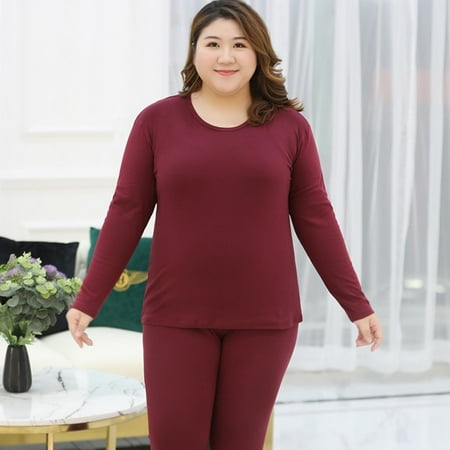 

Women Plus Size Thermal Underwear Tops Pants Set Long Johns Set Pajama 2Pcs