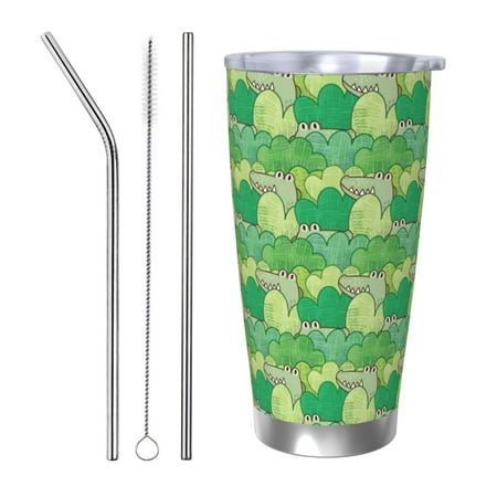

Cauagu Crocodile And Bush Pattern 20oz Tumbler Stainless Steel Vacuum Insulated Tumbler with Lid Durable Insulated Coffee Mug Thermal Cup with Splash Proof Sliding Lid-Straw Three-piece Set
