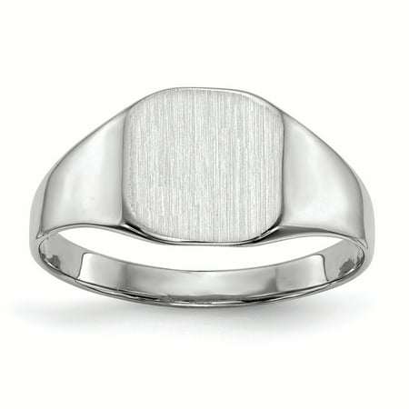 14K White Gold 9.2 MM Square Engravable Signet Ring, Size 6